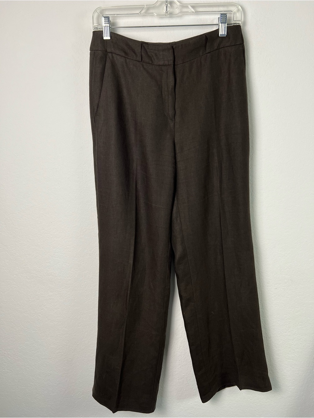 MaxMara Made in Italy Brown Linen Wide Leg Trouser Pants